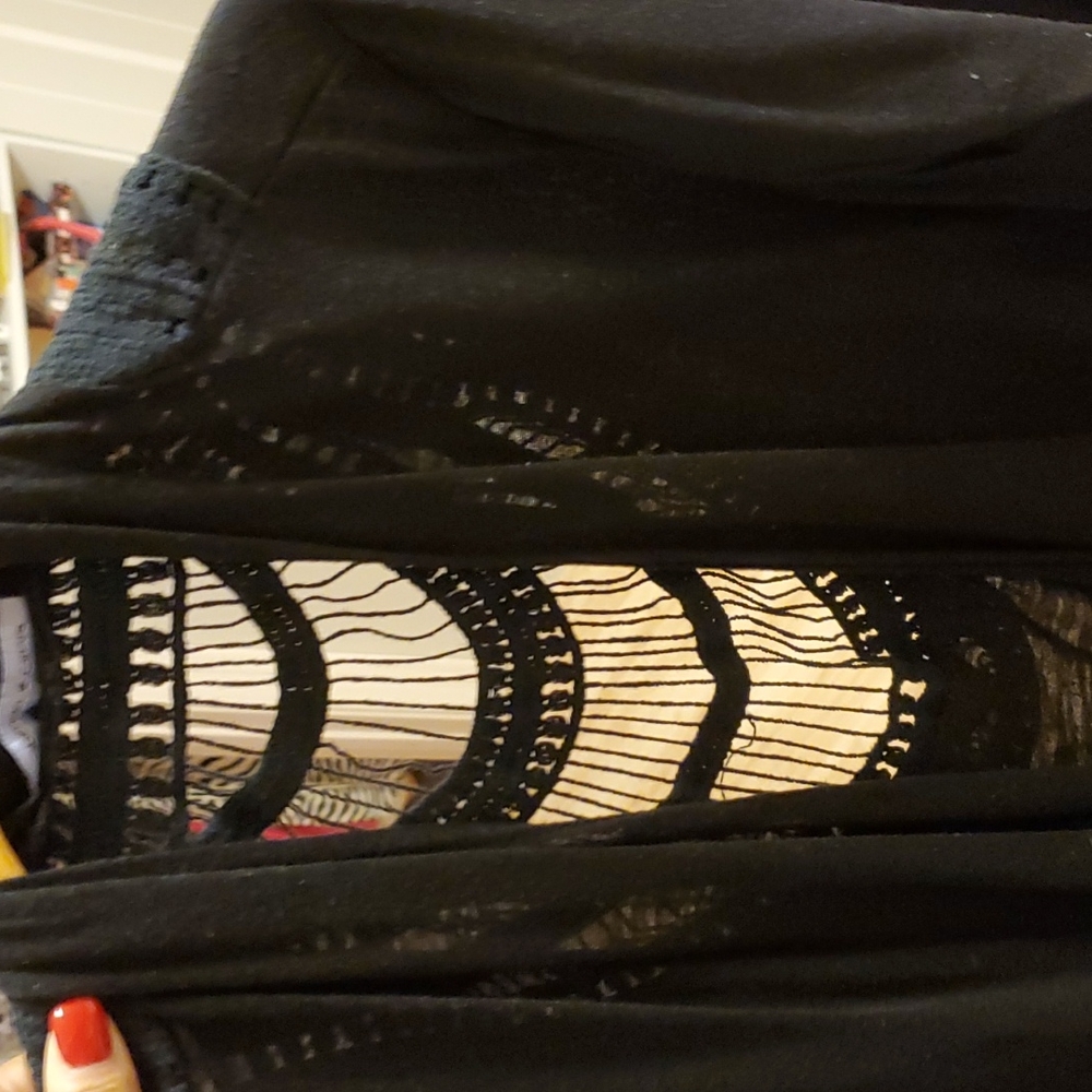 Sheer macrame back,1x,LS,black cardigan